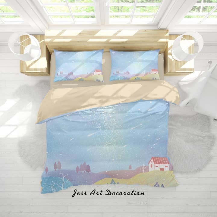 Set copripiumino con meteoriti nel cielo blu 3D, copripiumino, federe A566 LQH per la vendita all'ingrosso da parte di Jess Art Decoration