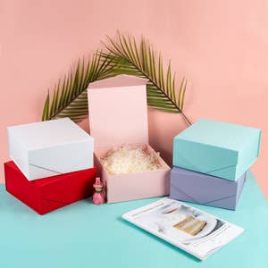 WRAPAHOLIC 2pcs White Gift Box with Satin Ribbon, 8x8x4 Inches Collapsible Gift Box with Magnetic Closure for Party, Wedding, Gift Wrap, Bridesmaid