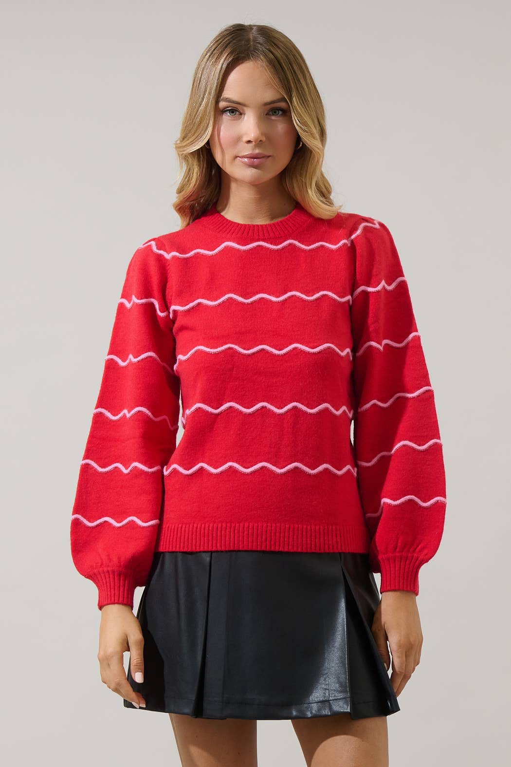 Sugarlips - Wholesale Knit Sweater - Women's - Maeverly Wavy Stripe Balloon Sleeve Sweater0