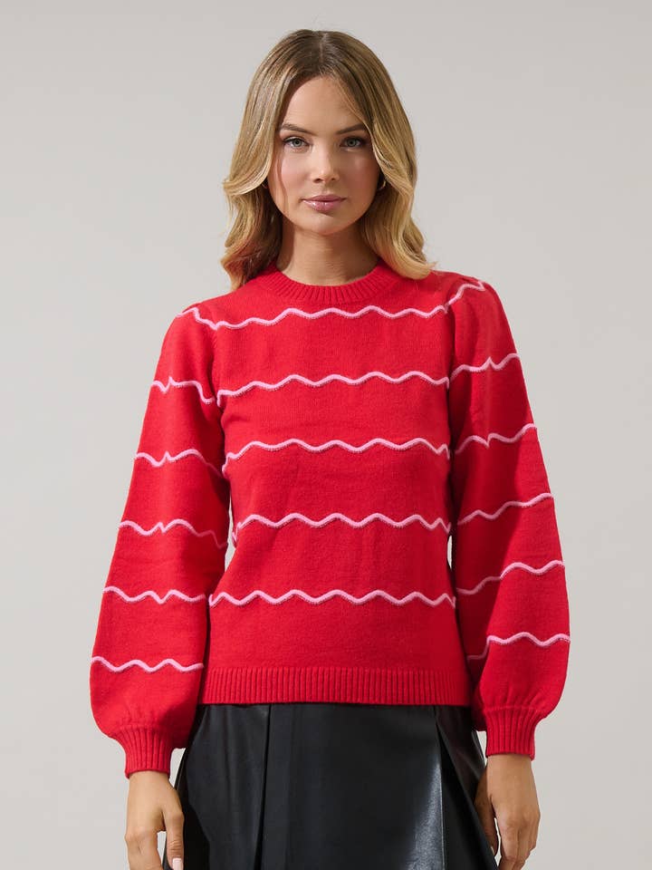 Maeverly Wavy Stripe Balloon Sleeve Sweater for wholesale by Sugarlips