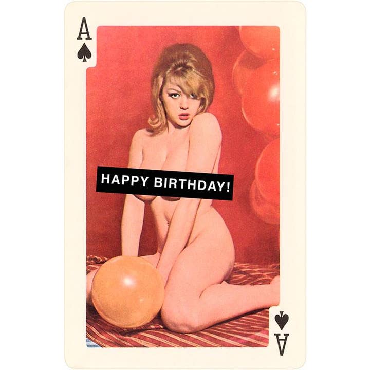 Found Image Press - Vente Assortiments de papeterie/cartes - Carte de vœux HB-285 Joyeux anniversaire, Femme nue avec ballon