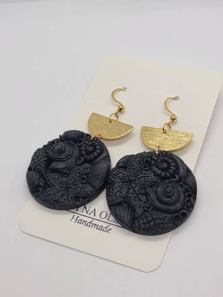 Ocean Earrings, Polymer Clay, Sealife, Starfish, Black for wholesale by Dayna Olson Handmade