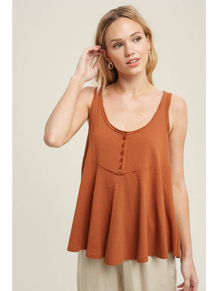 SWING KNIT TANK TOP WITH RAW EDGE DETAIL / WL22-6480 for wholesale by Wishlist Apparel