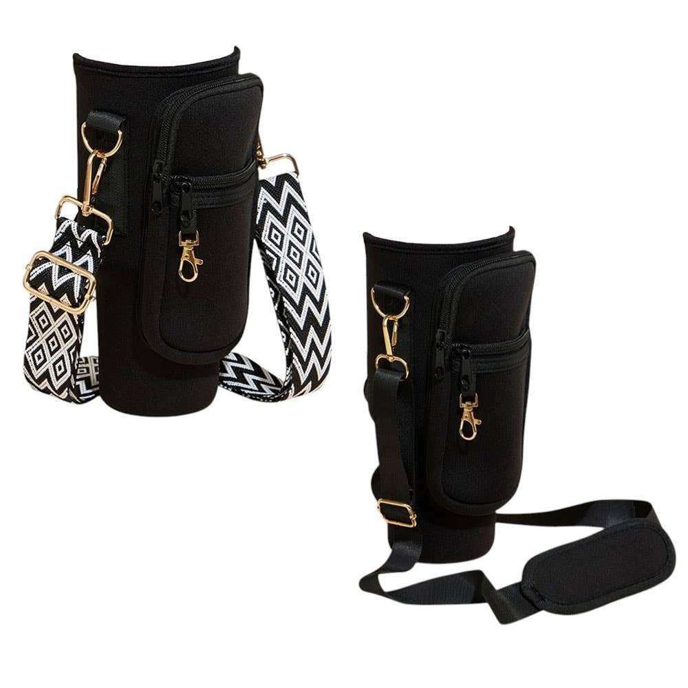 Sensibling Corp. - Wholesale Insulated Mug/Tumbler - Solid Tumbler Carrier Holder Geometric Pattern Strap Crossbody Bag4