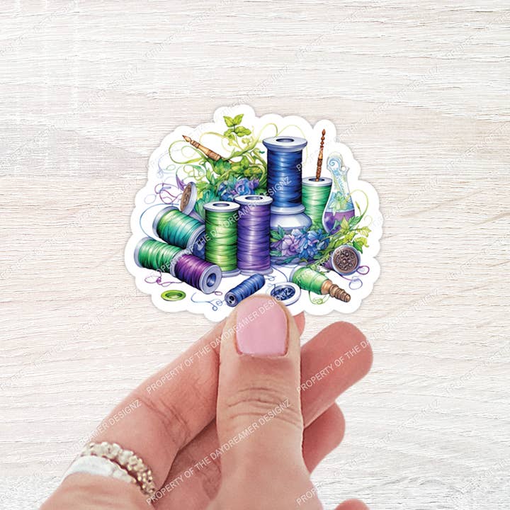 Sewing Needle and Thread Spools Sticker for wholesale by The Daydreamer Designz