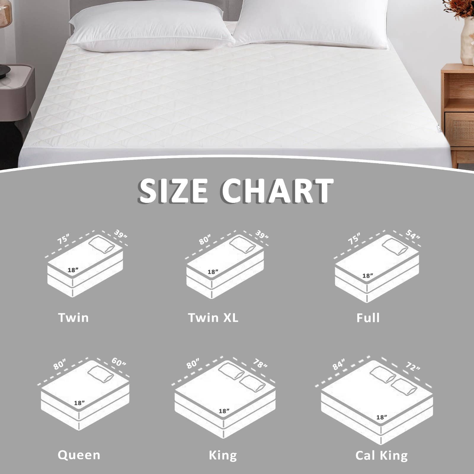 Qatan - Wholesale Mattress Pad/Protector - Quilted Fitted Waterproof Mattress Protector-Deep Pocket 18"10