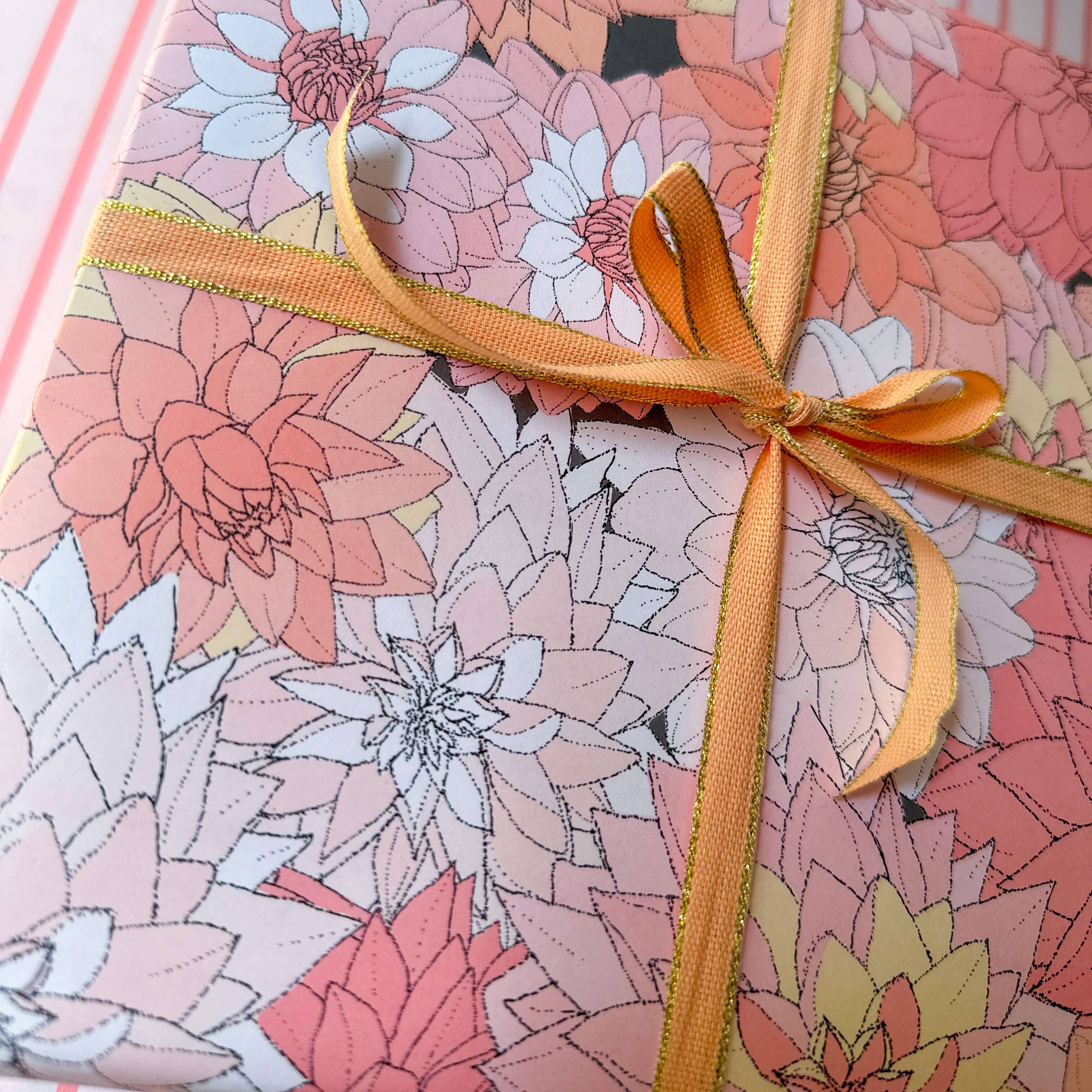 Ballard & Prescott - Wholesale Flat Wrap - Dahlias in Pink Wrapping Paper3