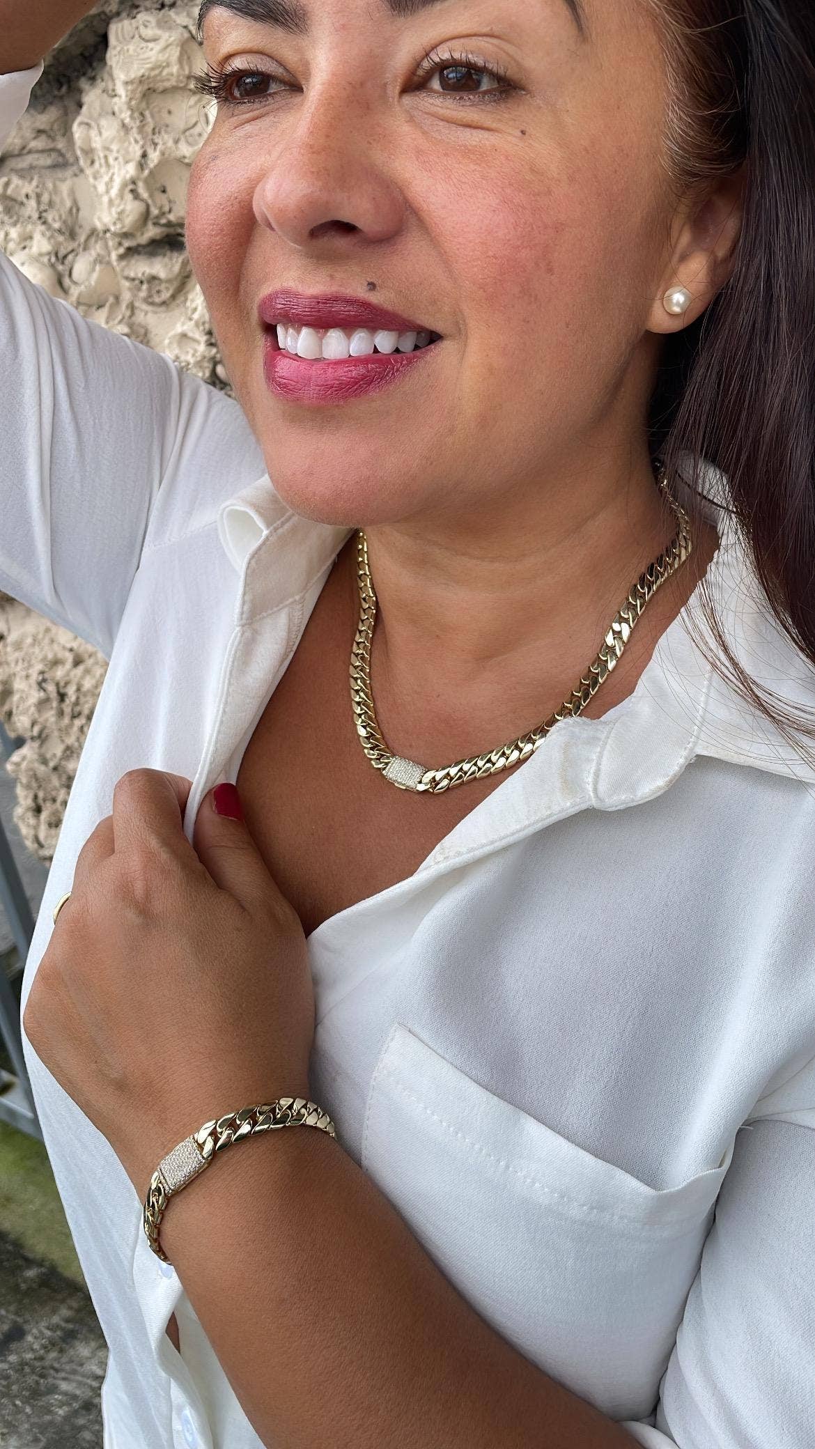 Milie - Vendita all'ingrosso Parure di gioielli - Collegamento Monaco in GF 14k con Chiusura Decorata con Pavé di Cz7