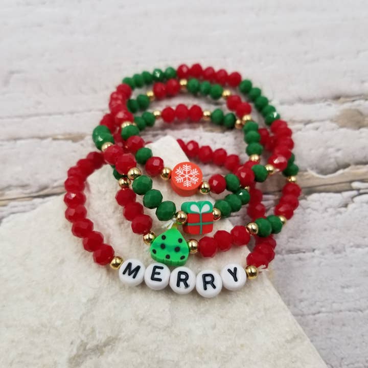 Ensemble de Bracelets en Perles de Cristal de Noël pour la vente par Treasure Wholesale