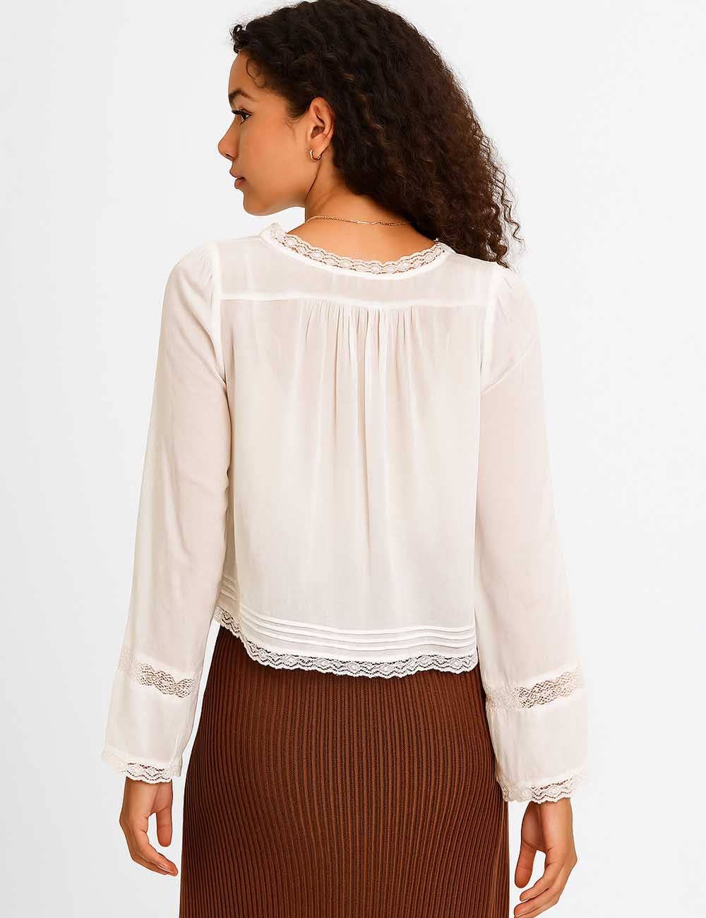 Sweetkama – wholesale Blouse – Women’s – Ladies U-Neck Lace Splice Hollow Out Blouse Top7