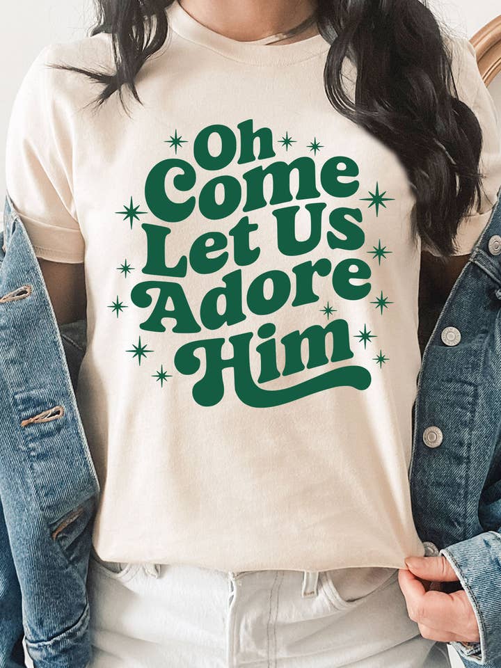 Kissed Apparel - Wholesale Screen Printed T-Shirt - Women's - Oh Come Let Us Adore Him Graphic Tee2