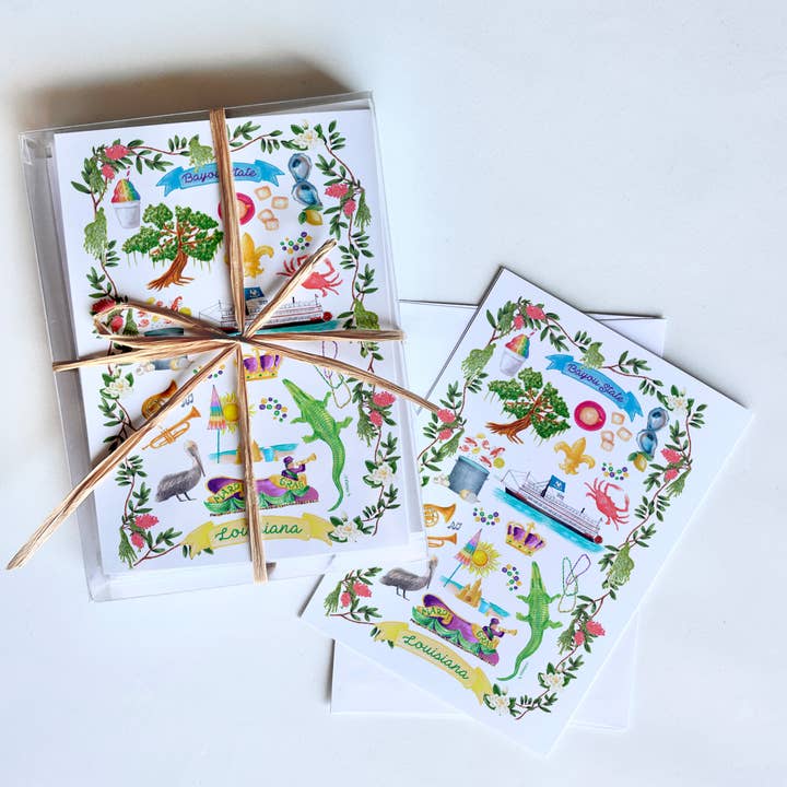 5"x7" Louisiana Icons Art Card + Envelope 10 Pack for wholesale by Dishique