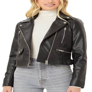 Women's Cropped Leather Jackets, Faux Motorcycle Plus Size Moto Biker Coat  Short Lightweight Vegan Pleather Fashion : : Clothing, Shoes 