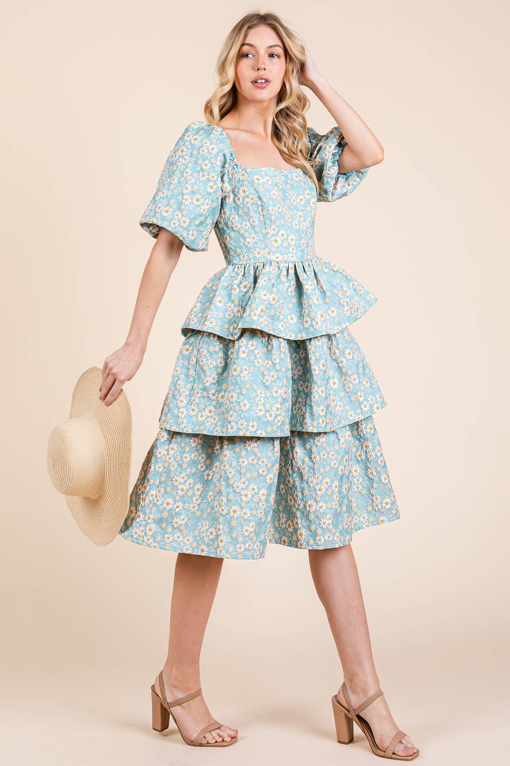 GeeGee x Lovelo - Wholesale Jurk - Dames - Floral Jacquard Gelaagde Midi Jurk, MD5154813