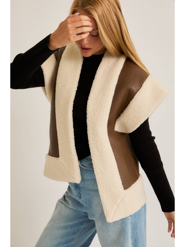 BROWN CREAM OVERSIZE BONDING VEST for wholesale on Faire
