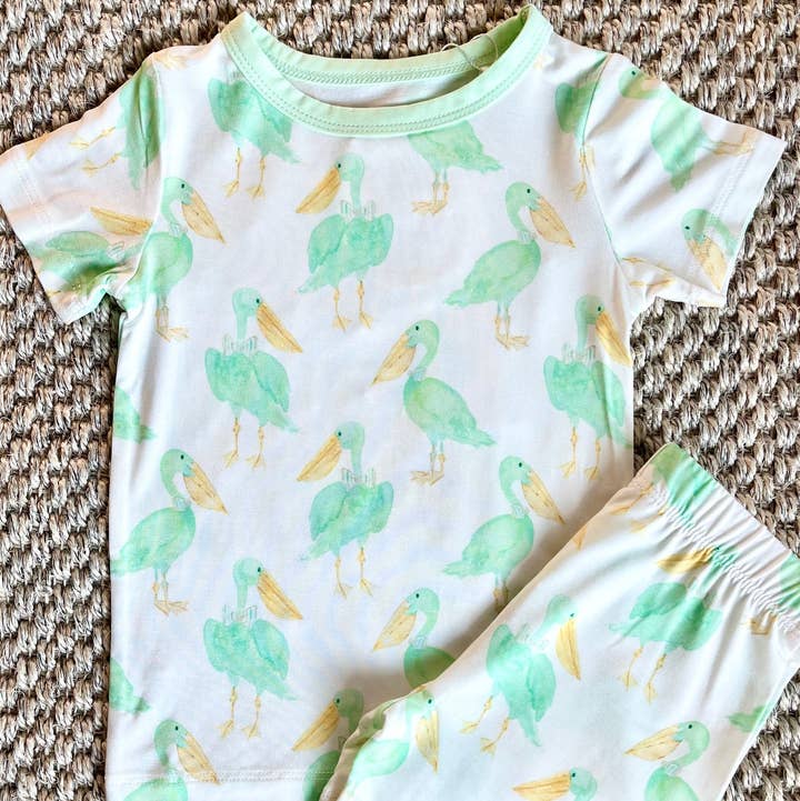 Mint Pelican Two Piece Pajama Short Set for wholesale by Sweet Bay Clothing