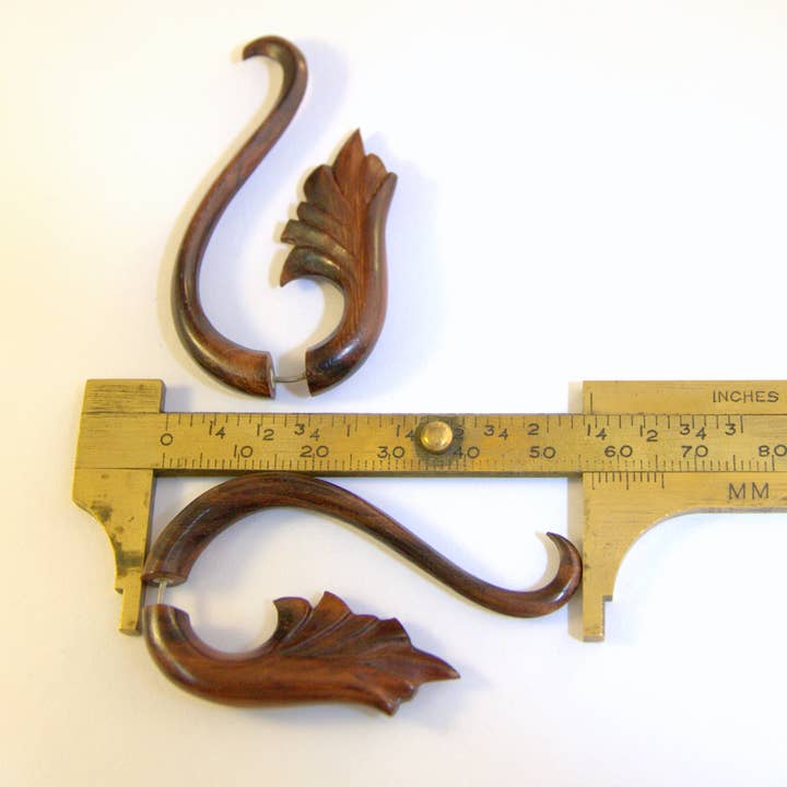 Ajmer by Jodi - Wholesale Cuff/Wrap Earrings - Wood Palmette Faux Gauges~ Surgical Steel ear wires6