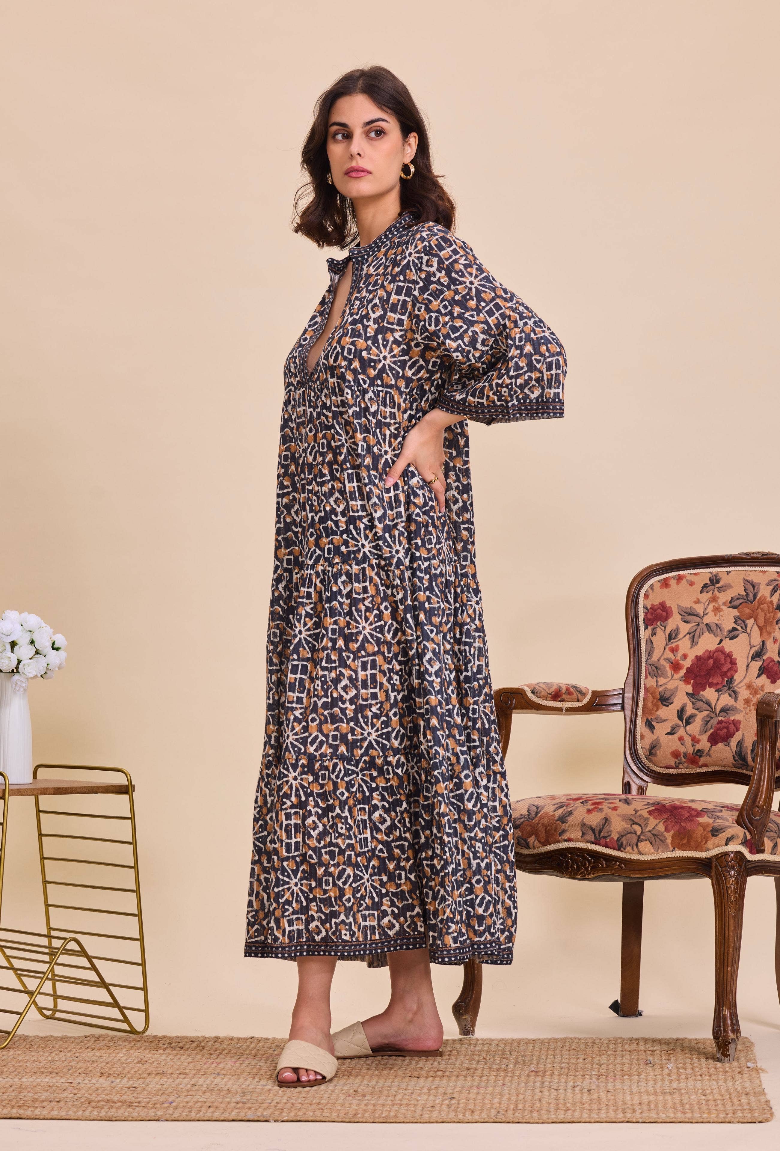 IP080 Robe longue batik bohème en coton - Orice      en vente sur Faire2