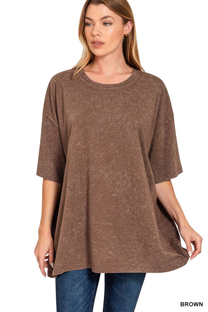 42POPS - Vente Haut en maille – femme - T-shirt en coton délavé à l'acide oversize SI-2430120