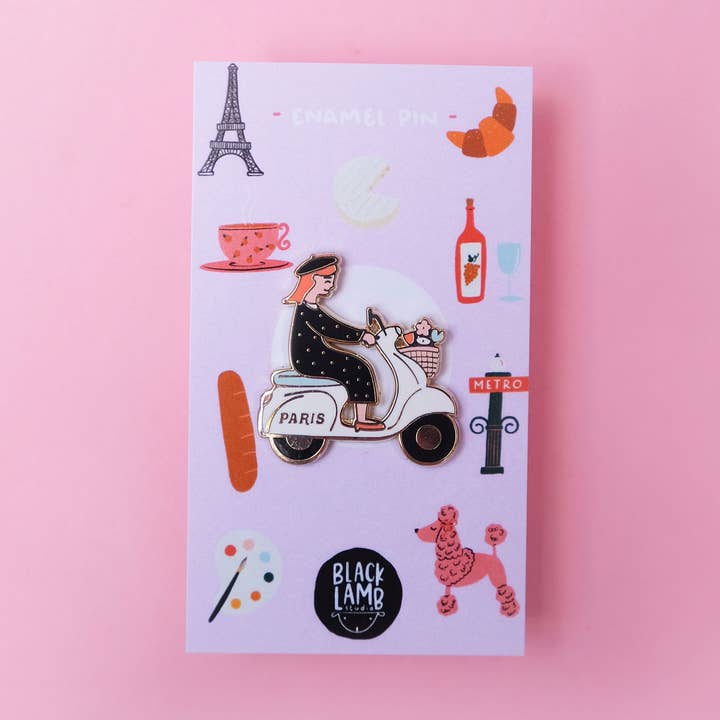 Paris Scooter Enamel Pin for wholesale by Black Lamb Studio