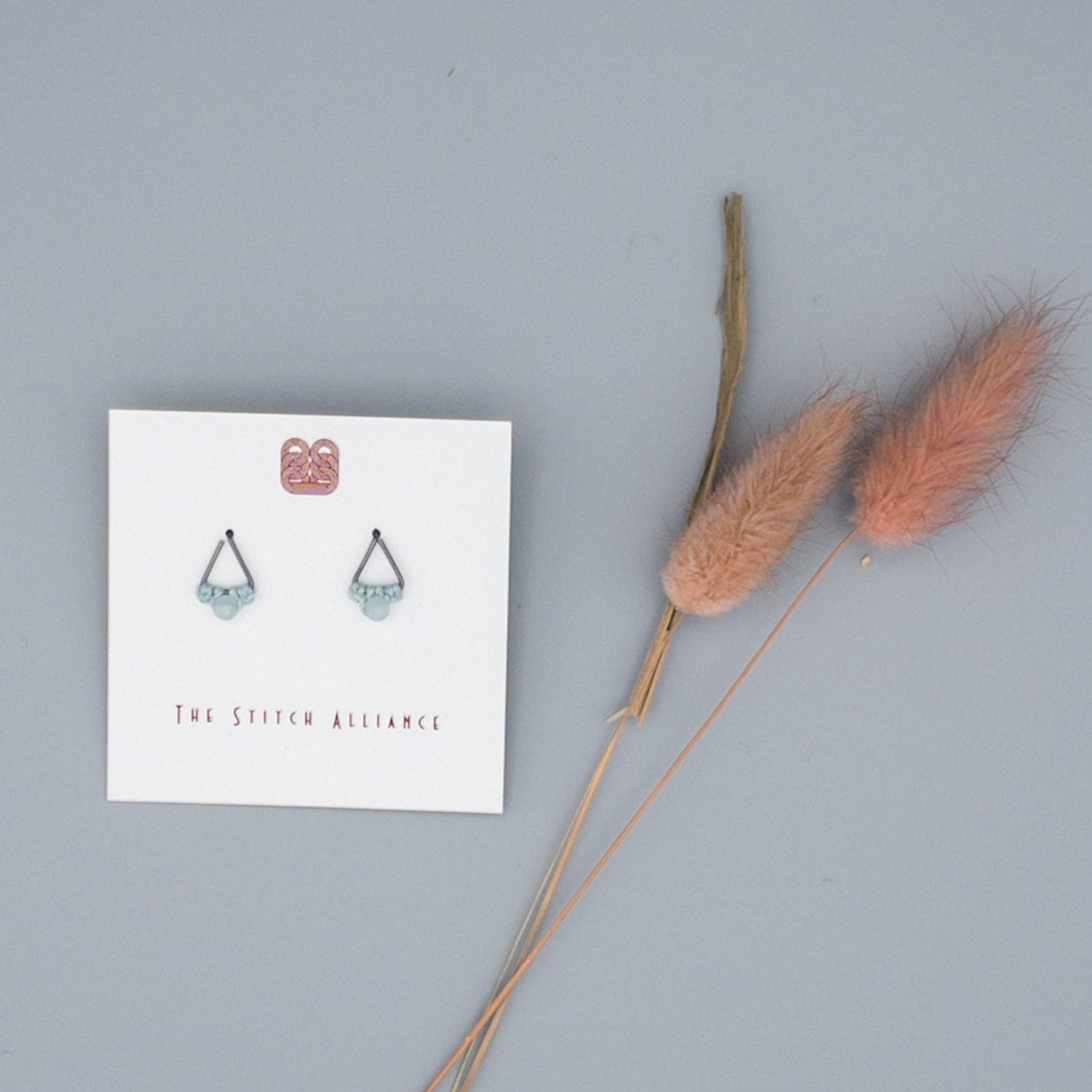 The Stitch Alliance - Wholesale Stud/Post Earrings - Aquamarine Stud Earrings | Oxidized Silver | Triangle Studs2