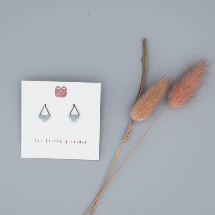 The Stitch Alliance - Wholesale Stud/Post Earrings - Aquamarine Stud Earrings | Oxidized Silver | Triangle Studs2