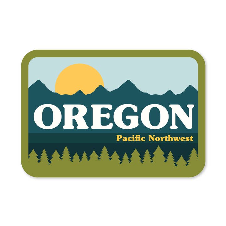 Autocollant Oregon Pacifique Nord-Ouest | Arbres et Montagnes Rétro pour la vente par Wild Child Brand