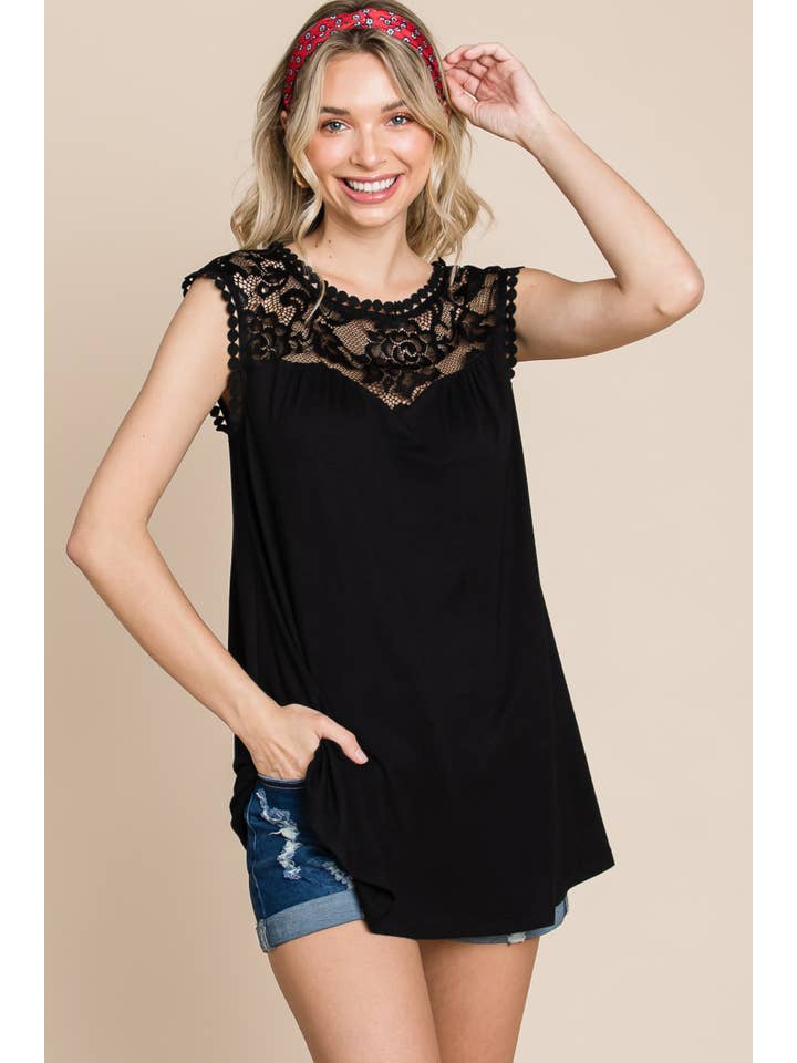 Emerald Collection – wholesale Tunic – Women’s – ETK-8814 Solid Top with Lace Contrast Neckline