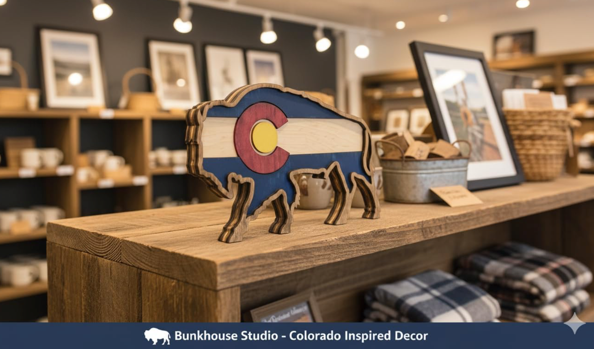 Bunkhouse Studio LLC - Wholesale Wall Accent - Colorado Buffalo Layered Wood Shelf Decor1