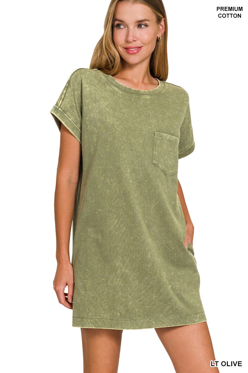 42POPS - Wholesale Dress - Women's - 'Cotton Washed T-shirts Dress w/ Side Pockets7