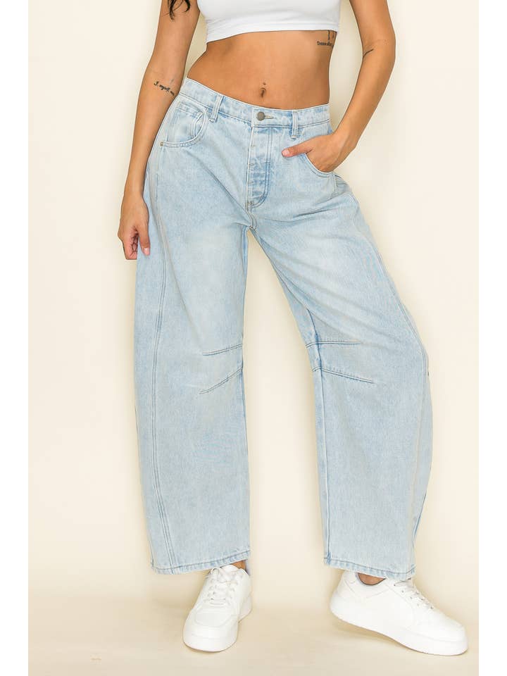 Light Wash High Waist Wide Leg Barrel Jeans for wholesale on Faire