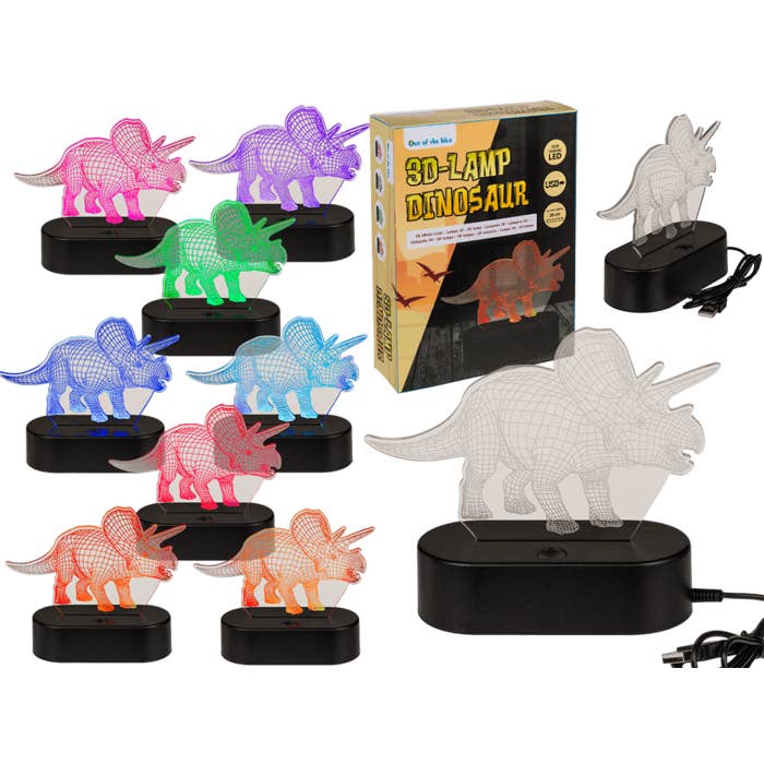 Lampada 3D, triceratopo, ca. 14 x 16 cm, plastica, per la vendita all'ingrosso da parte di Out of the blue KG