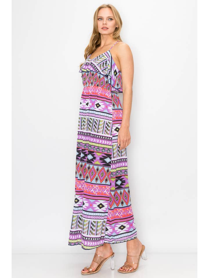 PINK MULTI Aztec Print Long Dress for wholesale on Faire