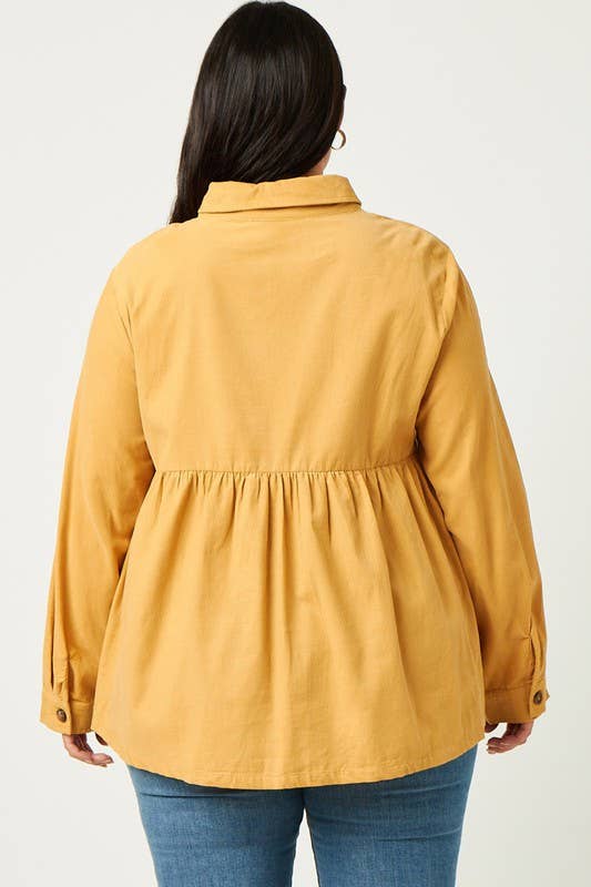 Lemon Tree - Wholesale Button Down Shirt - Women's - Plus Corduroy Button Up Peplum Shirt8
