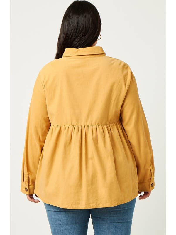 Lemon Tree - Wholesale Button Down Shirt - Women's - Plus Corduroy Button Up Peplum Shirt8