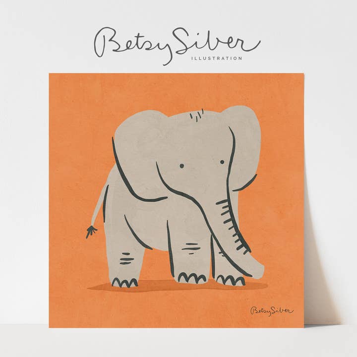 Elephant Art Print in Orange for wholesale by Betsy Siber, Illustration