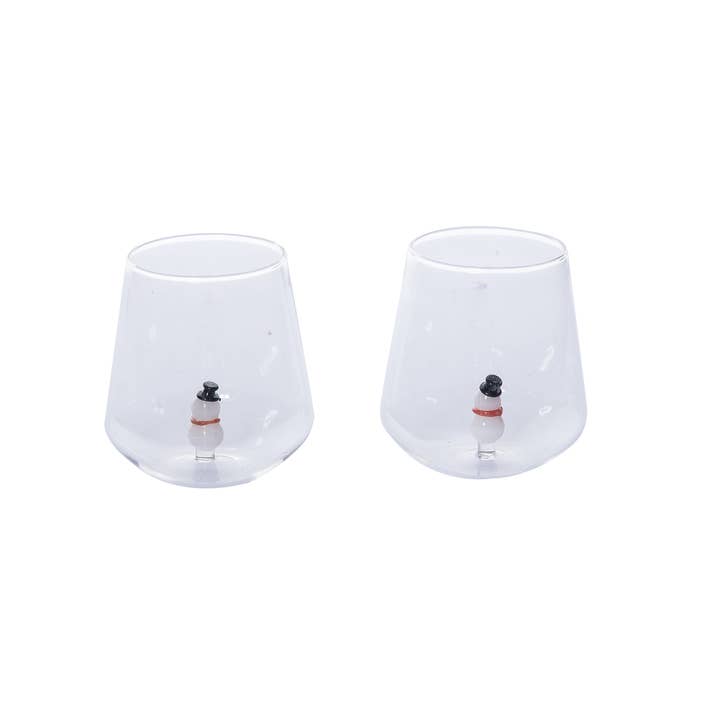 Transpac - Wholesale Wine Glass - SALE 9.25" Christmas Molded Snowman Stemless Wine Set 2