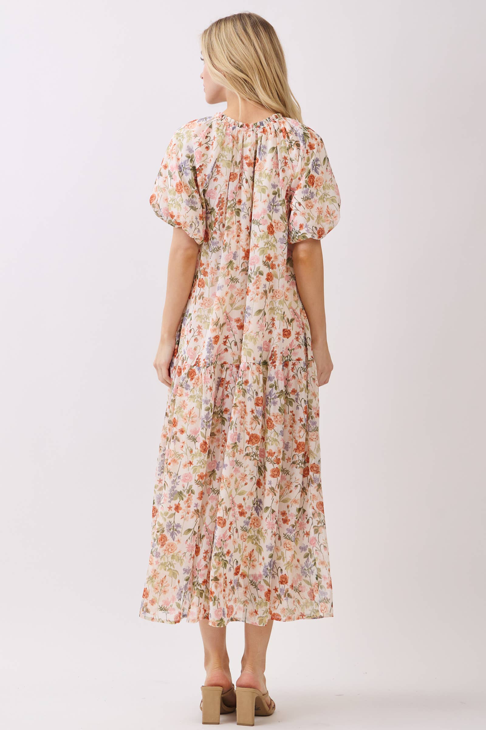 Calista - Wholesale Dress - Women's - BALLOON SLEEVE TIERED MIDI DRESS - VJD429062