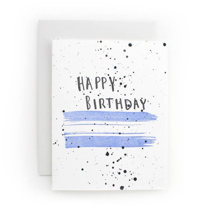 Happy Birthday Card - Blue Splatter for wholesale by Tack and Ward