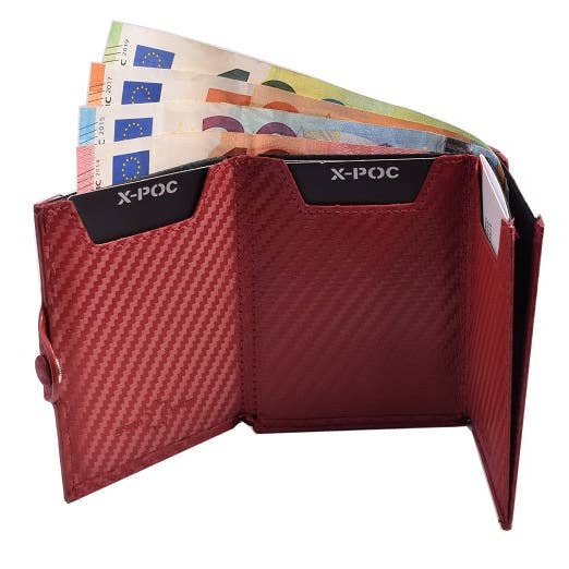 X-POC 7048 Tarjetero Slim de cuero de vaca/carbono-rojo para venta al por mayor de Menzo
