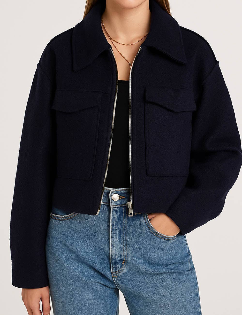 Sweetkama - Wholesale Jacket - Women's - Ladies Turn Down Collar Boxy Cropped Wool Blend Jacket6