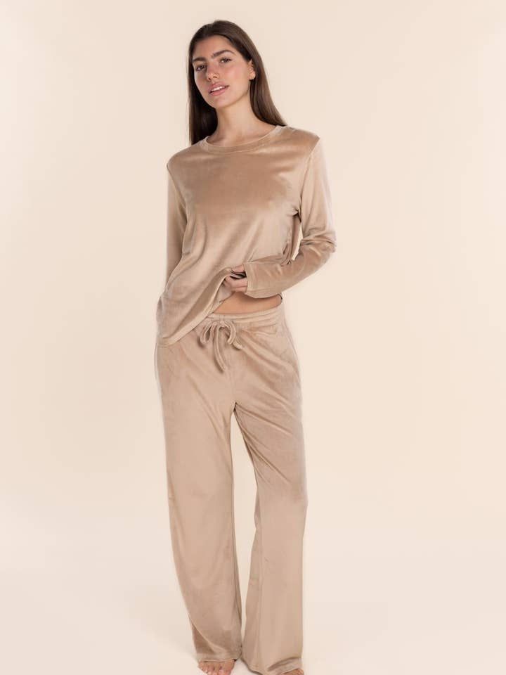 Conjunto Largo de Salón de Terciopelo - Thea Beige para venta al por mayor de Gingerlilly