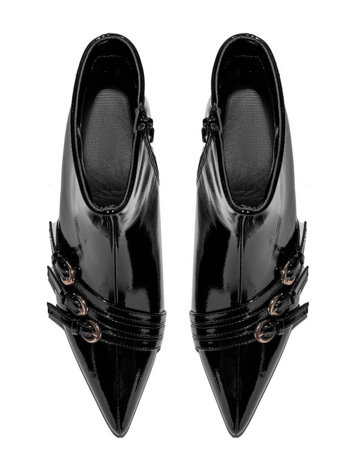 C'M PARIS - Wholesale Booties - Women's - Thin Heel Ankle Boot with Double Horseshoe Buckle 77-6442