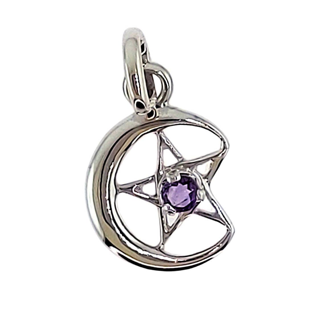 Crystal Earth Sterling - Wholesale Pendant/Charm Necklace - Pentacle Moon Sterling Pendant - Faceted Amethyst2