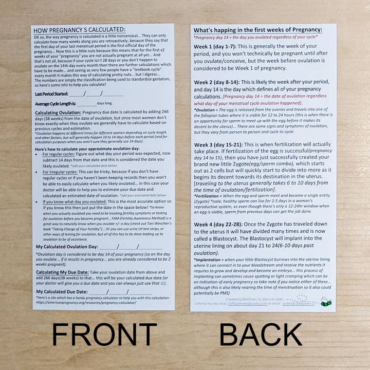 NOVITÀ~ Segnalibro per il calcolo della gravidanza e settimana di gravidanza 1-4 per la vendita all'ingrosso da parte di BeeGreen & CraftsPlannersPlus