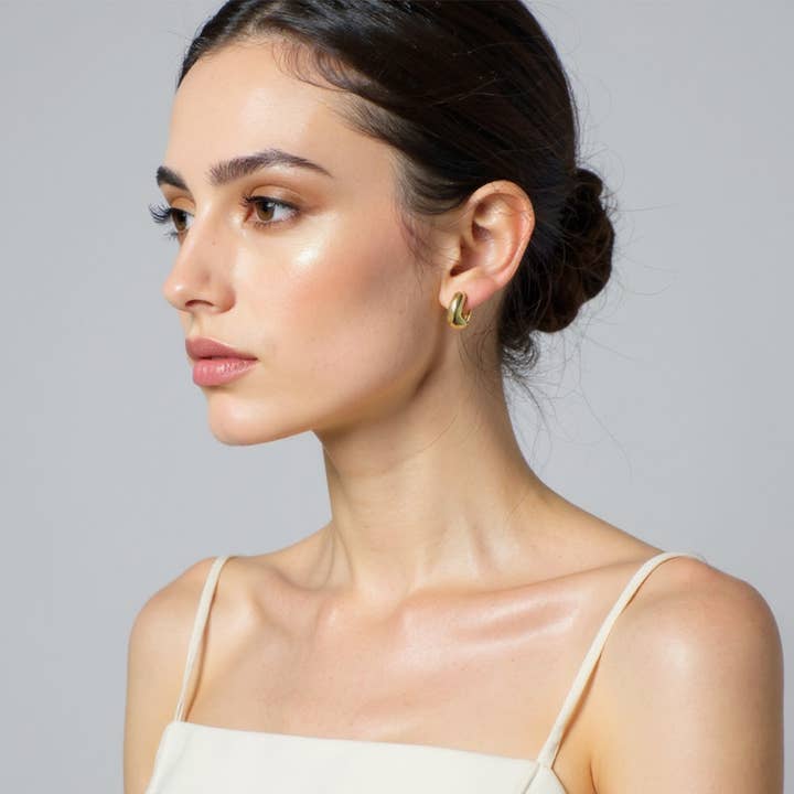 Sensibling Corp. - Wholesale Huggie Earrings - 14K Gold Dipped Square Huggie Hoop Earrings2