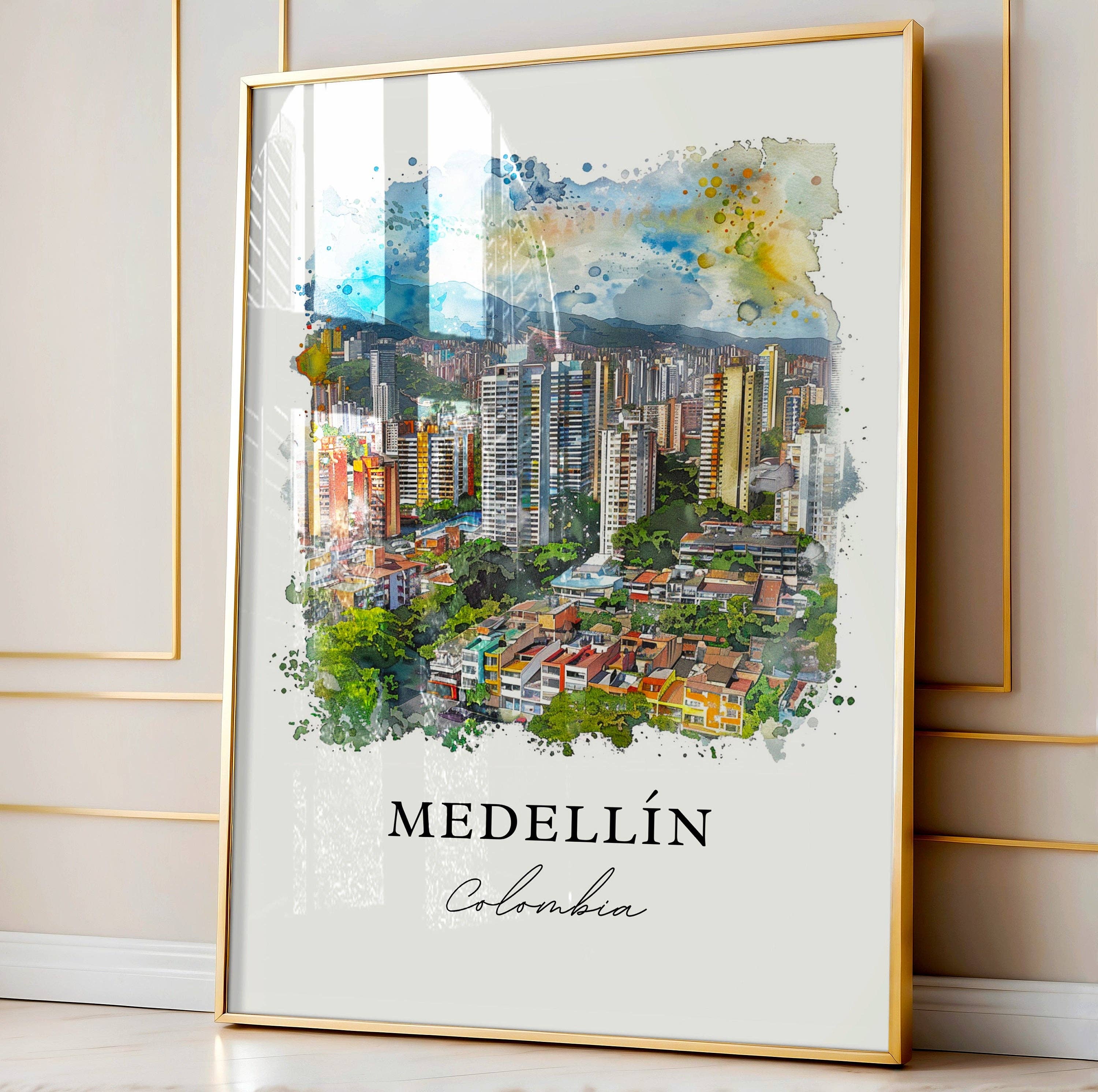 Premium Travel Art - Wholesale Art Print - Medellin Colombia Wall Art, Medellin Colombia Print, Medellin Watercolor, Colombia Gift,3