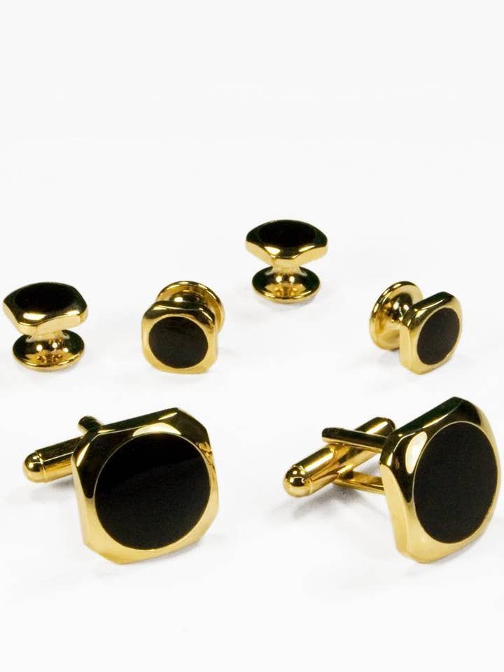 Ónix circular negro con tachuelas doradas en forma de octágono y brazalete para venta al por mayor de Tux-USA®