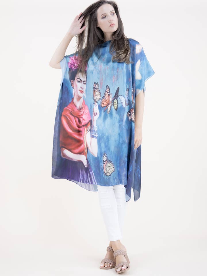 Frida & Papillons Monarques Caftan Effet Satin pour la vente par Original USA