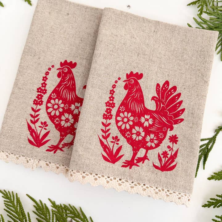 Linen Napkins / Chickens / Farmhouse/ Set of Two for wholesale by Your Green Kitchen